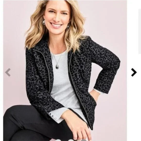 NWOT Chico's Flocked Animal Quilted Jacket - Gray and Black - Picture 1 of 5